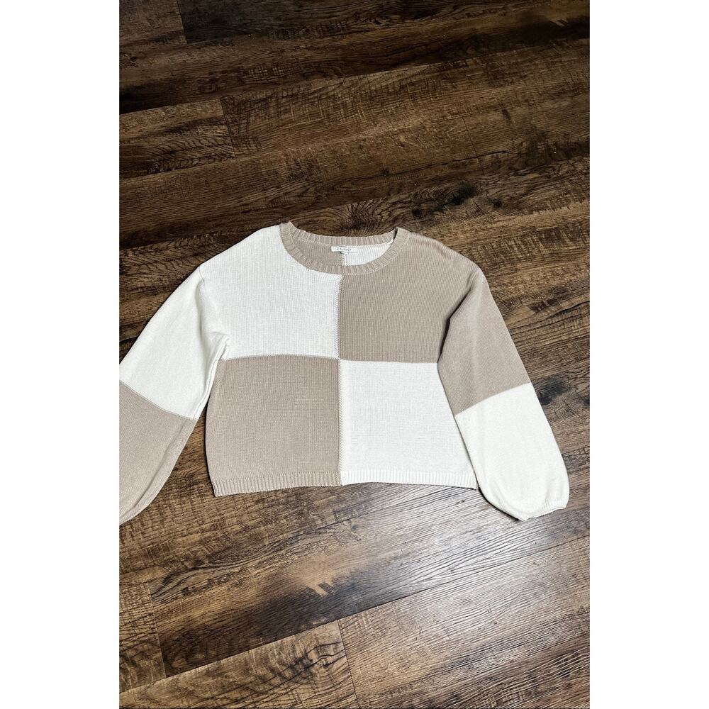 Z Supply Knit Sweater Cream Beige Neutral Pullover Color Block Design - Size S